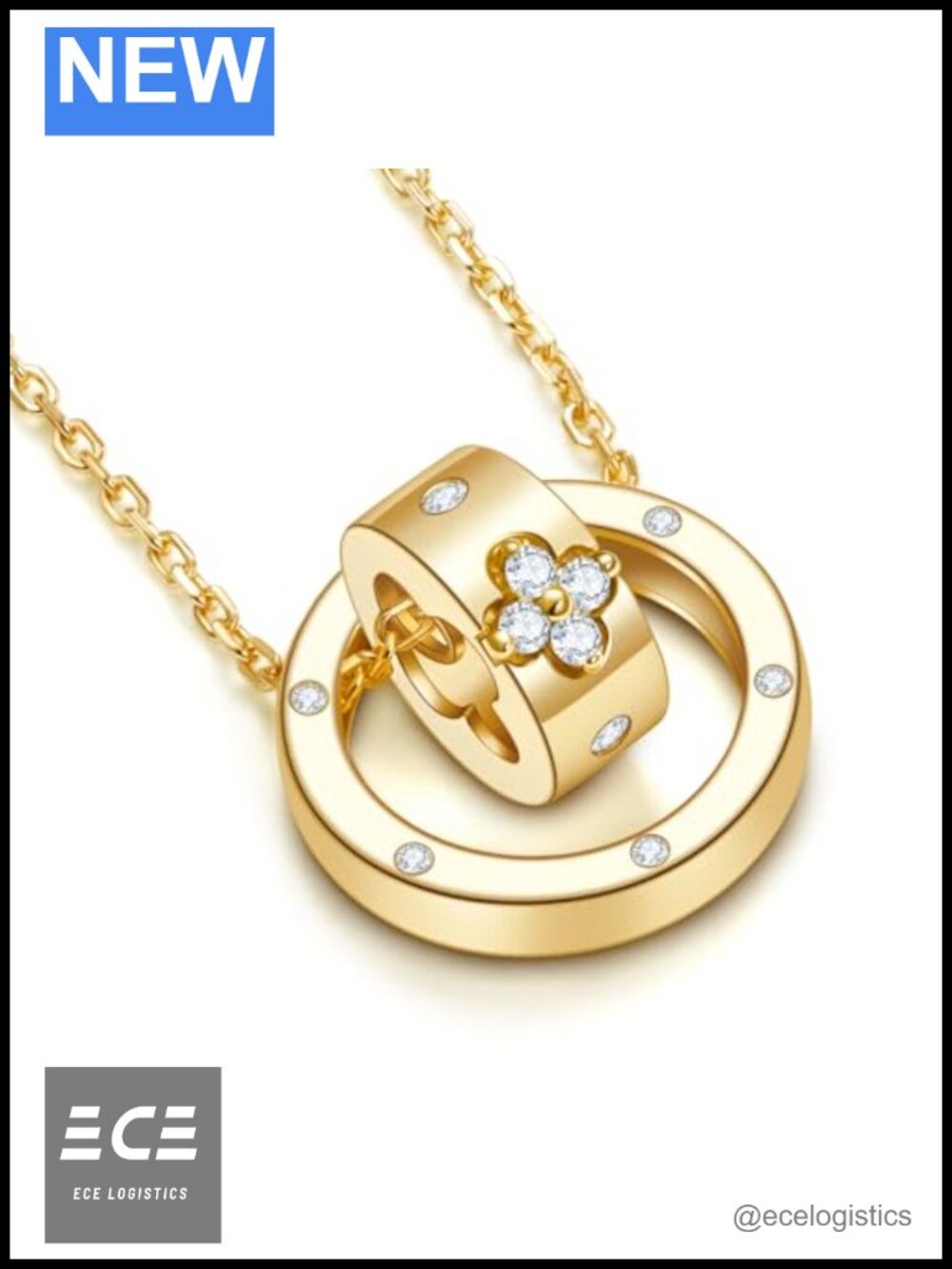 14k Gold Plated Brass Clover Pendant Necklace with Moissanite Lobster Clasp
